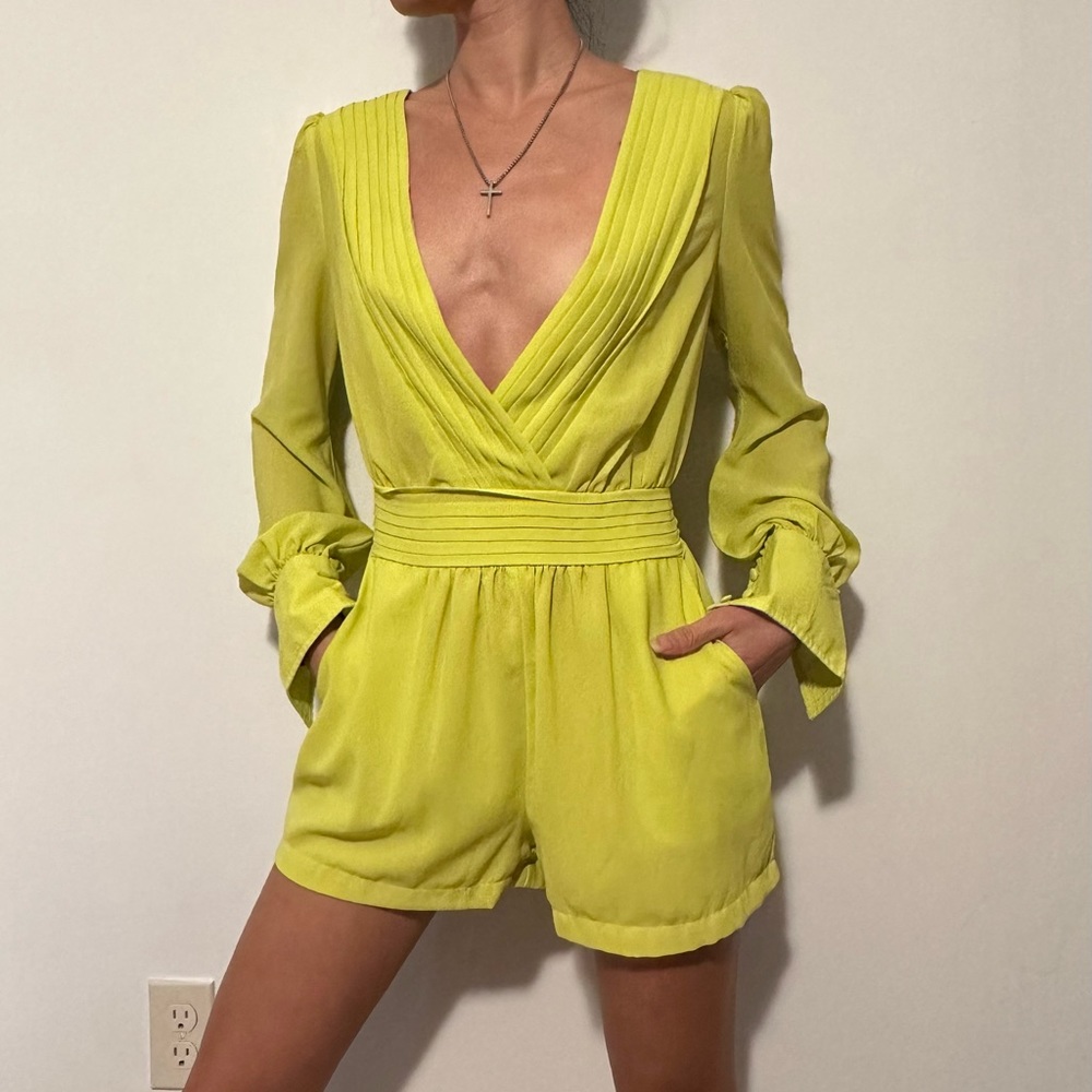 Neon low v neck long sleeve romper
